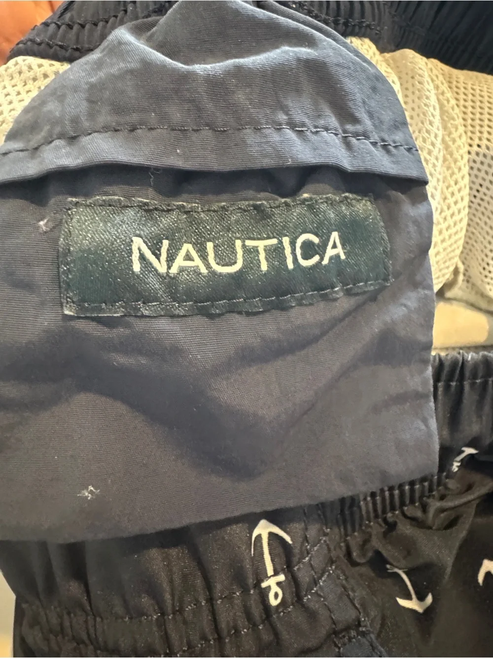 Nautica Navy Swim Trunks with White Anchor Print